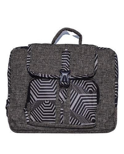Diplomat Limbag - Soft Briefcase and Laptop Bag - Grey with a Brown and Black African Print by Aflimba