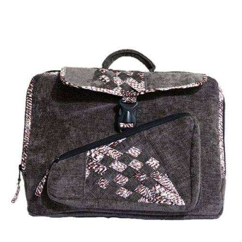 Diplomat Limbag - Soft Briefcase and Laptop Bag - Grey with a Brown and White African Print by Aflimba