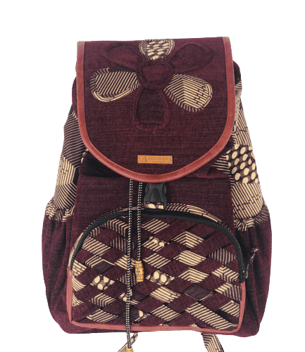 Sack Limbag-Women Backpack - Chocolate and Black Triangle pattern fabric Print By Aflimba
