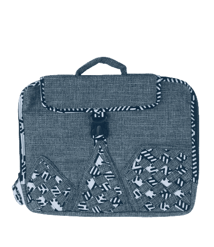 Diplomat Limbag - Soft Briefcase and Laptop Bag - Shuttle Grey with a White and Blue African Print by Aflimba