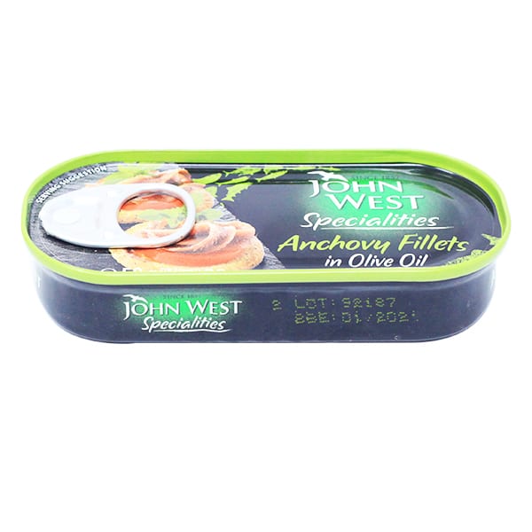 JOHN WEST ANCHOVY FILLETS IN OLIVE OIL 50G RwandaMart