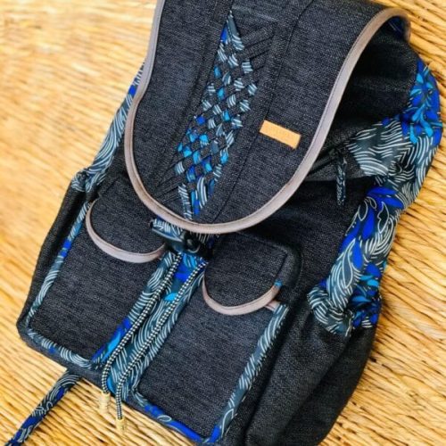 Sack Limbag-Soft Backpack And Laptop Bag - Bold Black With Blue Kitenge African Print By Aflimba