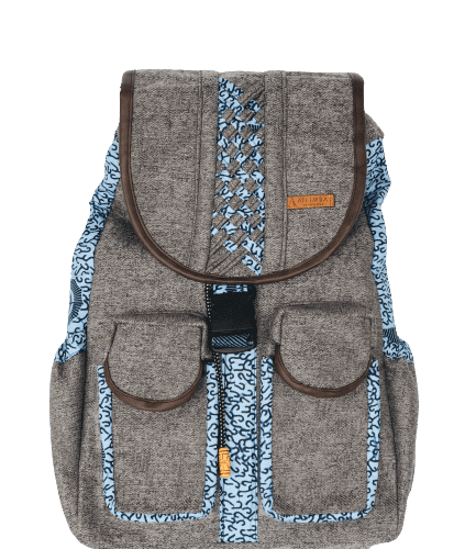 Sack Limbag - Backpack - Kendall Grey with Light Blue Kitenge print by Aflimba