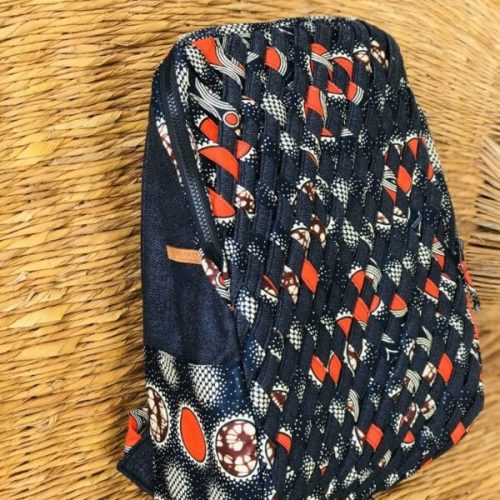 Superfly Limbag-Backpack-Blue with white and Orange African Print by Aflimba