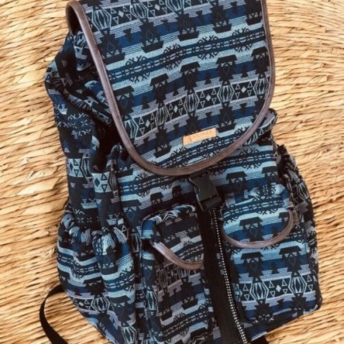 Sack Limbag- Soft women Backpack- with black and blue boat shapes Print By Aflimba