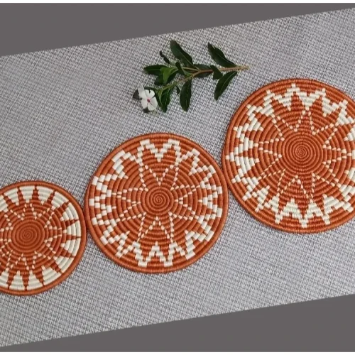 Natural Wall Hanging Flat Basket Set of 3pcs