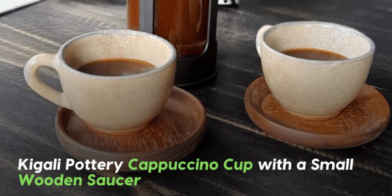 Handcrafted cappuccino pottery cups from Rwanda.