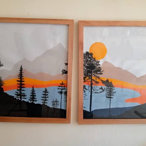Wood Framed Paintings Set of 2 L50cm* W40cm