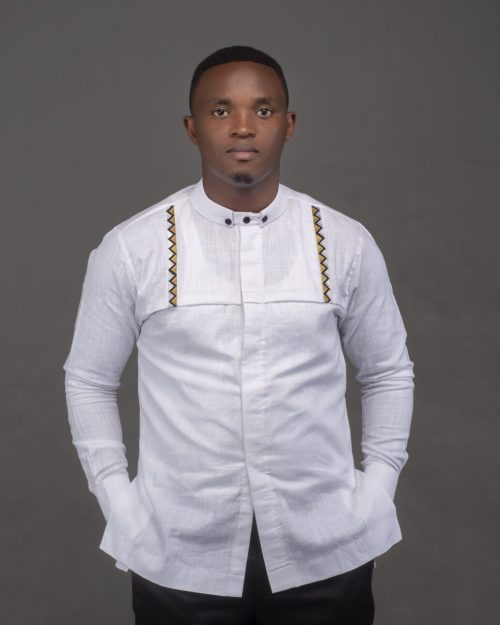 F and Y Made in Rwanda White Long sleeve Men Shirt with Imigongo
