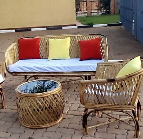 Bamboo Furniture Garden size of (70 cm W) 3 seater 190 cm L, 1 seater 70 cm L, round table with glass 70 cm D with cushion