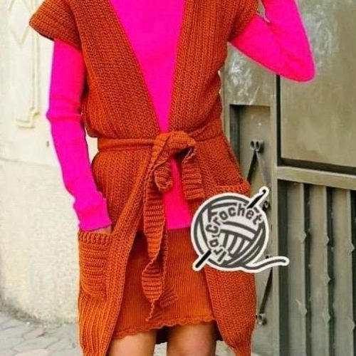 crochet long vest set