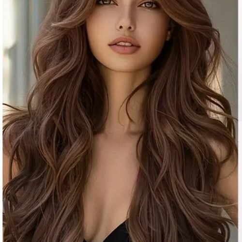 Long Brown Curly Wig with Bangs for Women