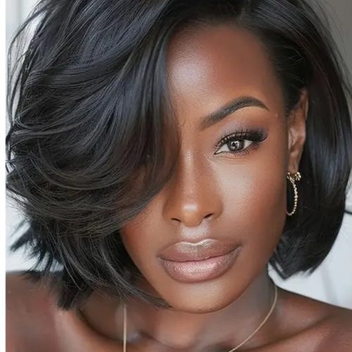 Chic Black Bob Wig with Side Part & Bangs