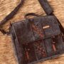 Messenger Crossbody Limbag - Soft Briefcase and Laptop Bag - Woody Brown with Orange and Brown African Print by Aflimba