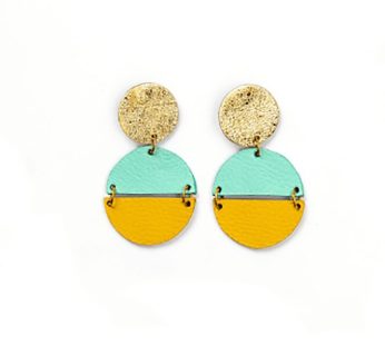 Cherish Earrings (Gold/Turquoise/Yellow Leather)