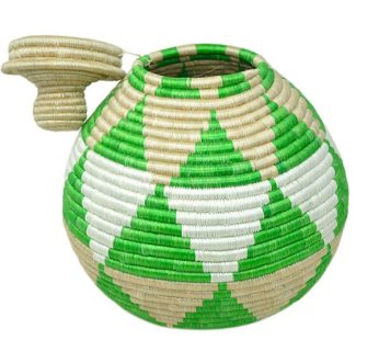 Decorative round native Rwandan handwoven basket