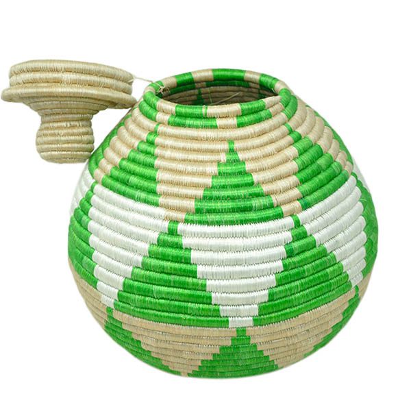 Decorative round native Rwandan handwoven basket