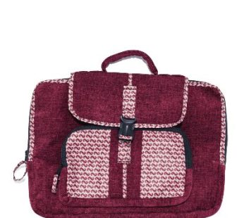 Diplomat Limbag – Soft Briefcase and Laptop Bag – Maroon with a White and Pink African Print.