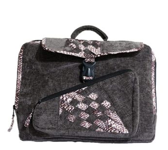 Diplomat Limbag – Soft Briefcase and Laptop Bag – Grey with a Brown and White African Print by Aflimba