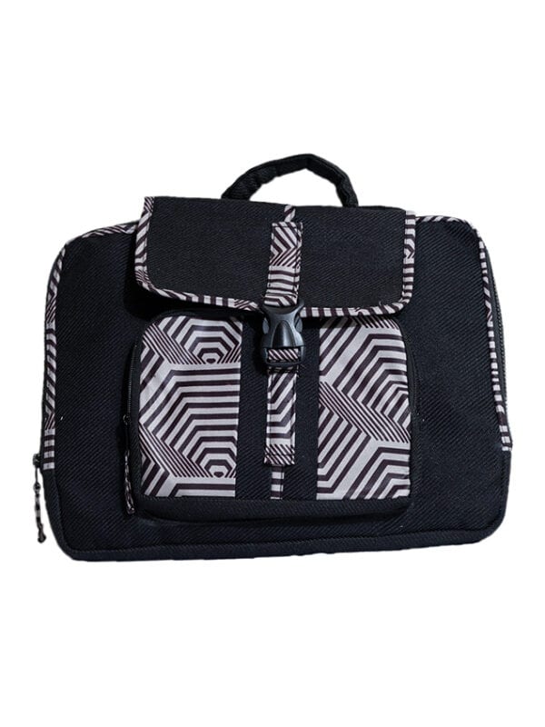 Diplomat Limbag - Soft Briefcase and Laptop Bag - Black with a Brown and Grey African Print