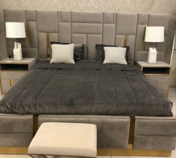 Ingabo Gold panelled Frame / luxury wooden bed covered in VELVET and ideas to #Enhance your bedroom with wonderful bed and creative ideas 💡.