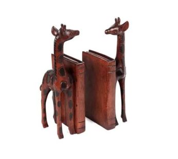 Hand Carved Giraffe Bookends