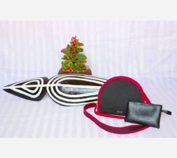 Red & Black Leather and Thread Handbag by Posh Creative