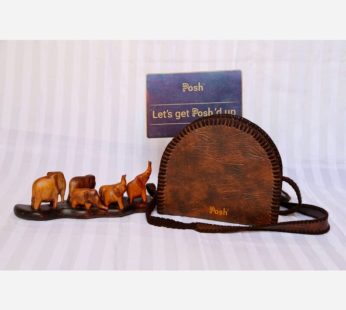 Dark Brown Leather and Thread Handbag by Posh Creative