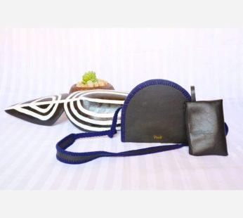 Blue Leather and Thread Handbag by Posh Creative