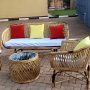 Bamboo Furniture Garden size of (70 cm W) 3 seater 190 cm L, 1 seater 70 cm L, round table with glass 70 cm D with cushion