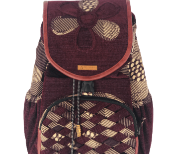 Sack Limbag-Women Backpack – Chocolate and Black Triangle pattern fabric Print By Aflimba