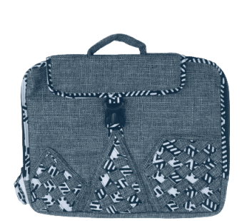 Diplomat Limbag – Soft Briefcase and Laptop Bag – Shuttle Grey with a White and Blue African Print by Aflimba