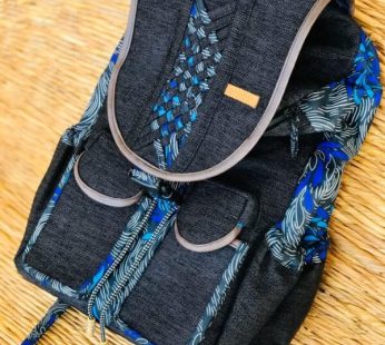 Sack Limbag-Soft Backpack And Laptop Bag – Bold Black With Blue Kitenge African Print By Aflimba