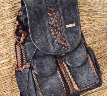 Sack Limbag – Backpack – Black with African wax fabrics and chocolate print by Aflimba