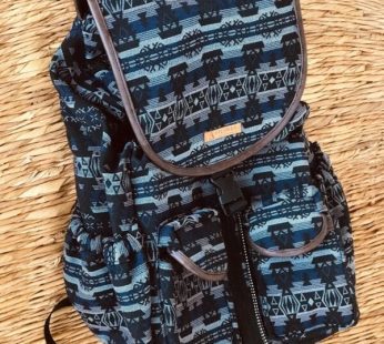 Sack Limbag- Soft women Backpack- with black and blue boat shapes Print By Aflimba