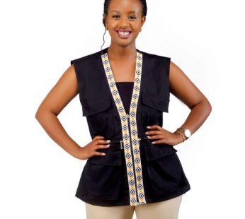 F and Y Made in Rwanda Women Black Vest with Imigongo