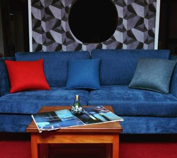 Velvet Blue Sofa 3 seater 2 chairs along with coffee table
