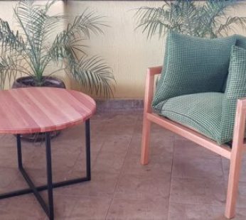 Wooden Coffee Table with Chair